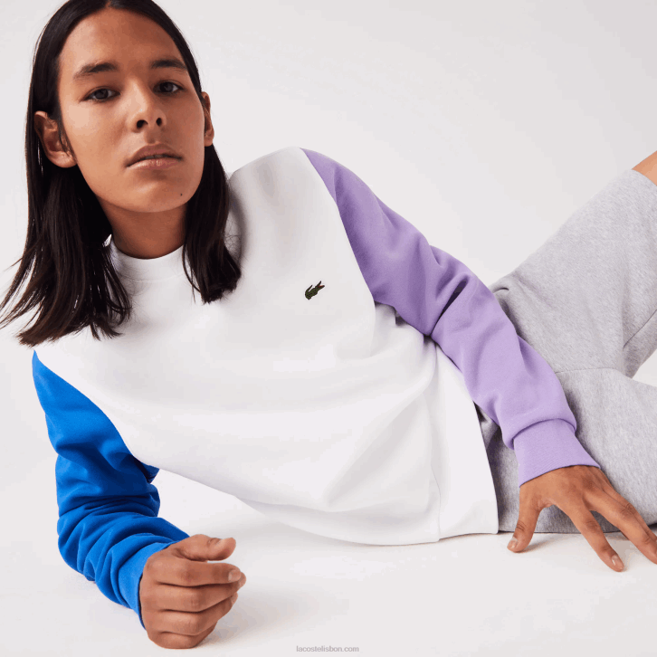 homens Lacoste branco azul roxo 89s moletom de lã escovado 08D01098
