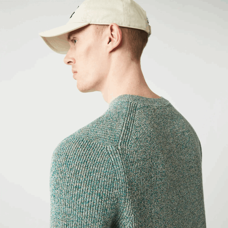 homens Lacoste branco verde bege ayq suéter de tricot com gola careca 08D01621