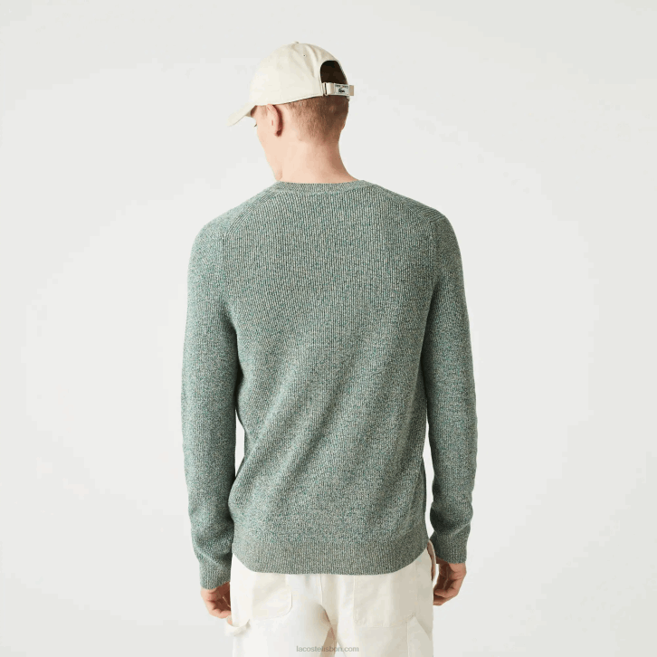 homens Lacoste branco verde bege ayq suéter de tricot com gola careca 08D01621