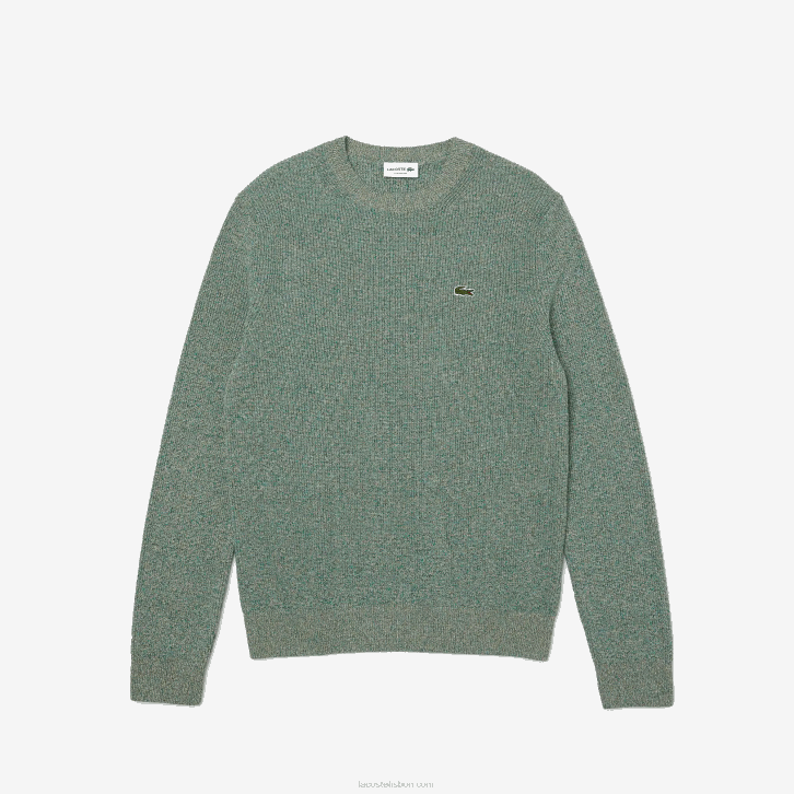 homens Lacoste branco verde bege ayq suéter de tricot com gola careca 08D01621