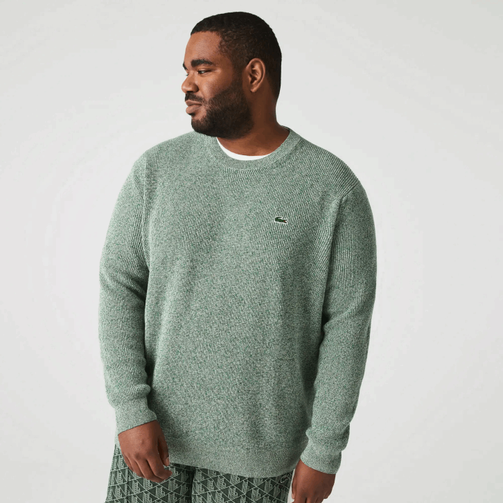 homens Lacoste branco verde bege ayq suéter de tricot com gola careca 08D01621