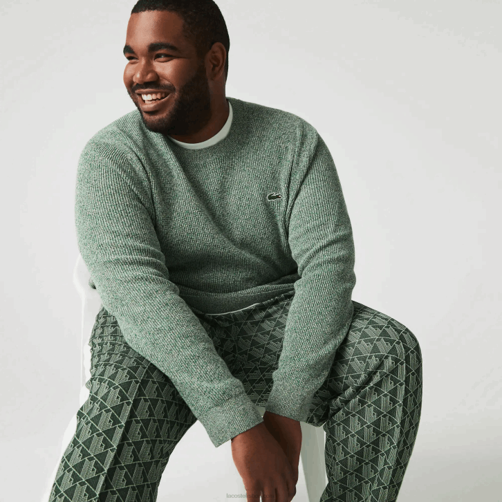 homens Lacoste branco verde bege ayq suéter de tricot com gola careca 08D01621