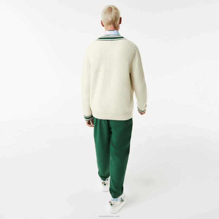 homens Lacoste branco verde x0n suéter de distintivo cômico 08D01377