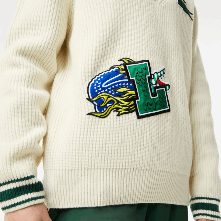 homens Lacoste branco verde x0n suéter de distintivo cômico 08D01377