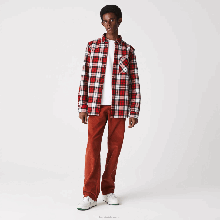 homens Lacoste branco vermelho azul marinho sxb overshirt de flanela xadrez regular fit 08D01607