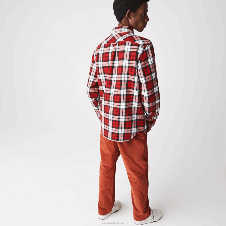 homens Lacoste branco vermelho azul marinho sxb overshirt de flanela xadrez regular fit 08D01607
