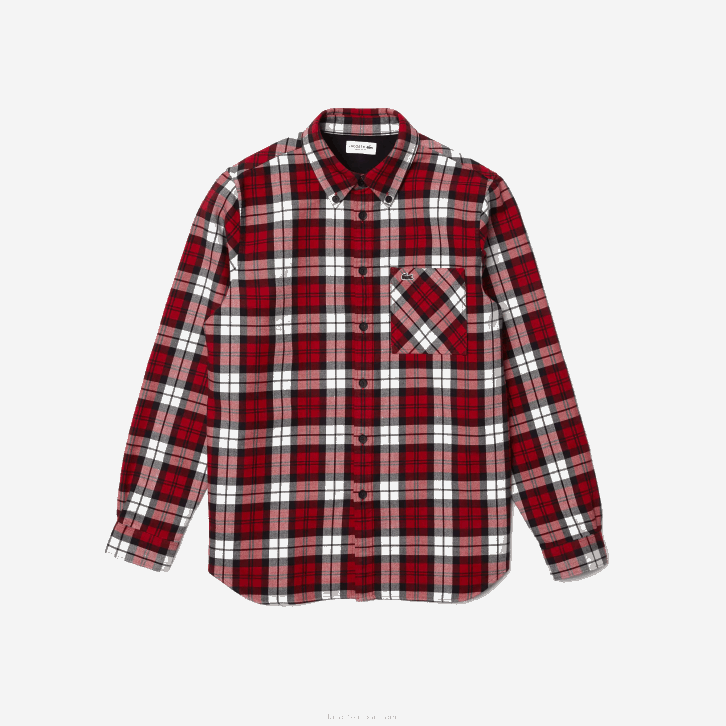homens Lacoste branco vermelho azul marinho sxb overshirt de flanela xadrez regular fit 08D01607