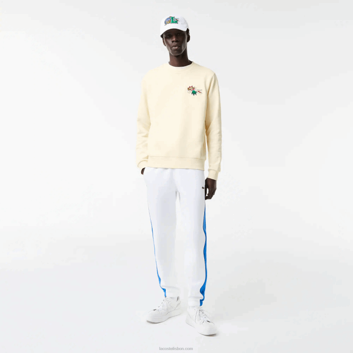 homens Lacoste branco xfj camisola de algodão orgânico distintivo 08D0989