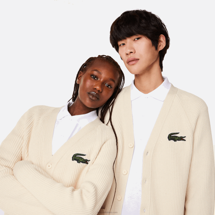 homens Lacoste branco xfj cardigã de algodão orgânico com decote em V 08D0492