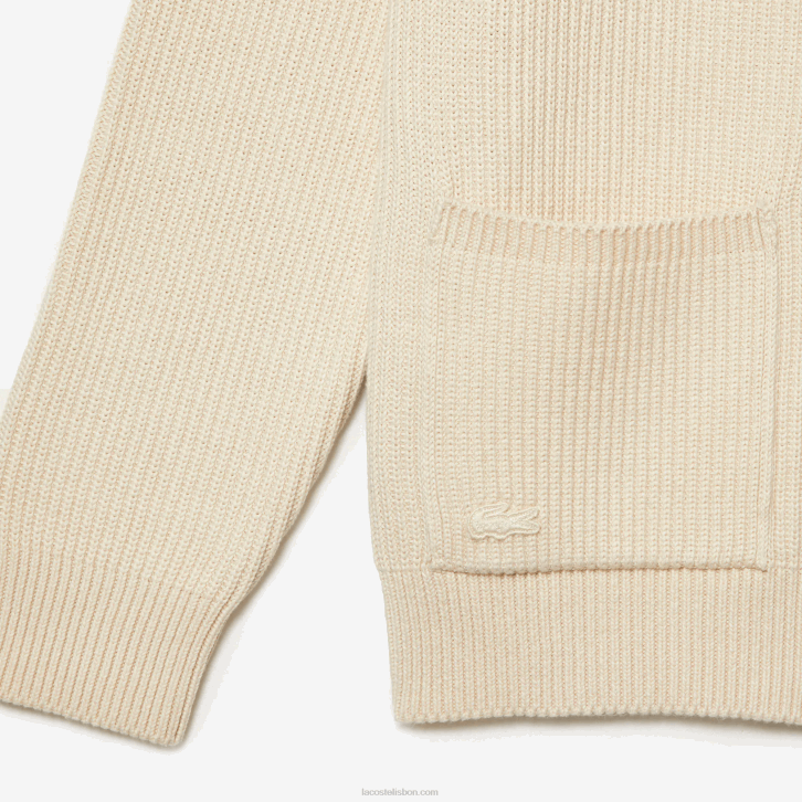 homens Lacoste branco xfj cardigã de algodão orgânico com decote em V 08D0492