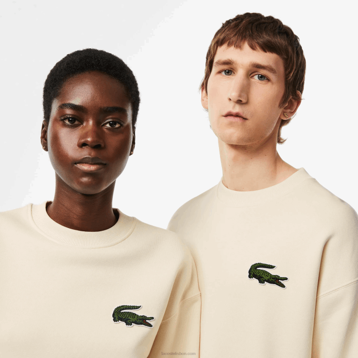 homens Lacoste branco xfj moletom com distintivo de crocodilo de ajuste solto 08D0324