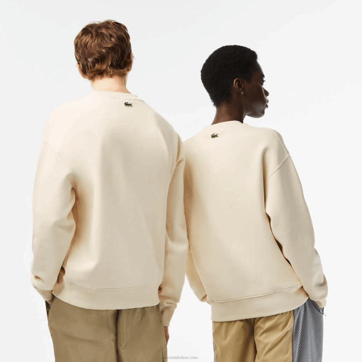 homens Lacoste branco xfj moletom com distintivo de crocodilo de ajuste solto 08D0324