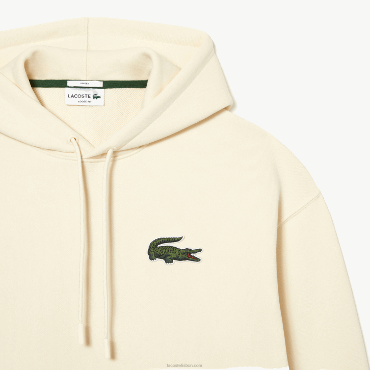 homens Lacoste branco xfj moletom de algodão orgânico com capuz de ajuste solto 08D0365