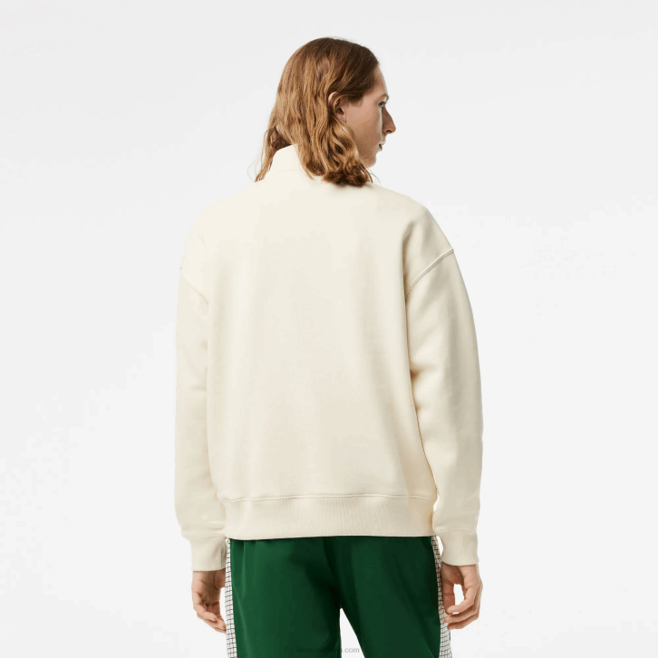 homens Lacoste branco xfj moletom de algodão orgânico solto com gola e zíper 08D0282