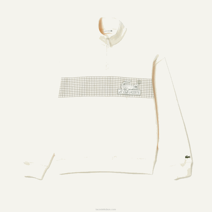 homens Lacoste branco xfj moletom de algodão orgânico solto com gola e zíper 08D0282