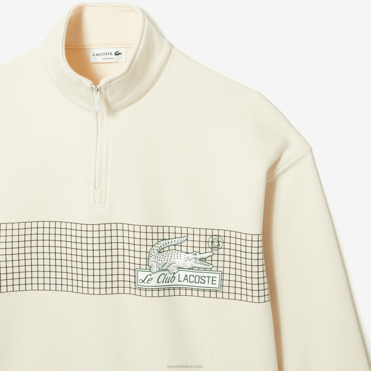 homens Lacoste branco xfj moletom de algodão orgânico solto com gola e zíper 08D0282