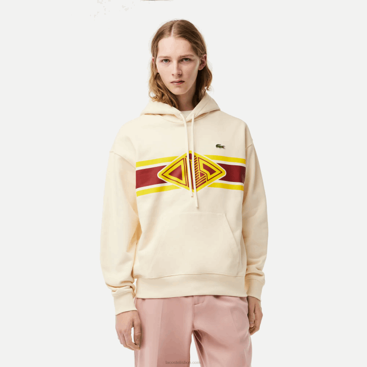 homens Lacoste branco xfj moletom estampado solto 08D0334