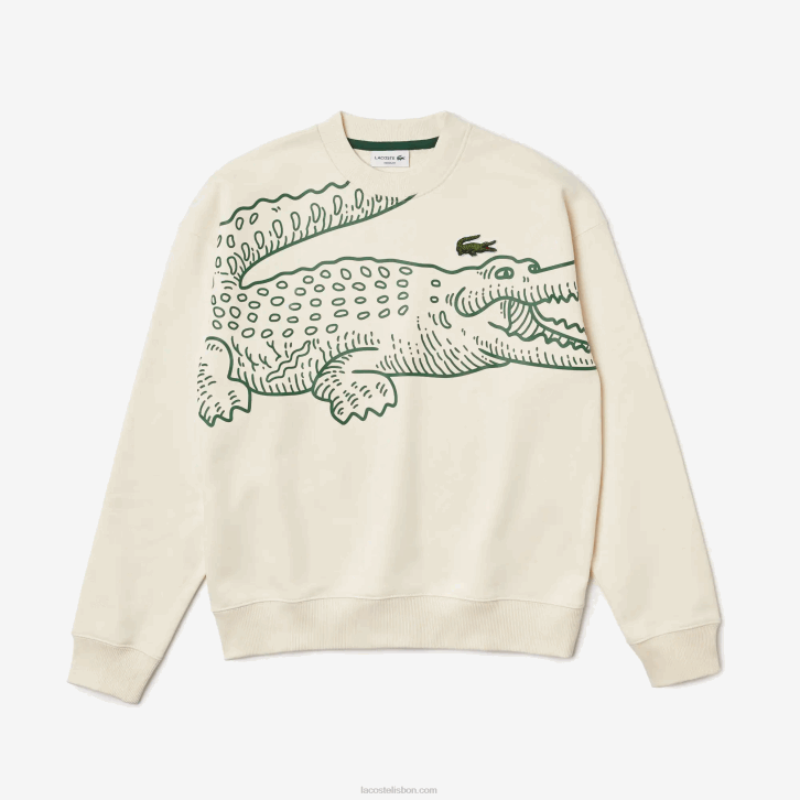 homens Lacoste branco xfj moletom gola redonda com estampa croc 08D0360