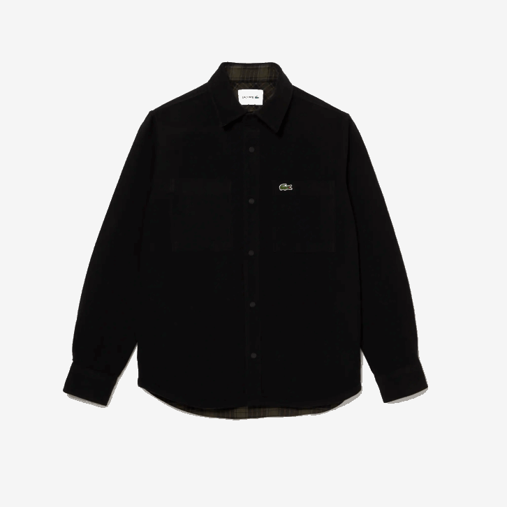 homens Lacoste cáqui verde branco gby overshirt de flanela de algodão reversível 08D01541