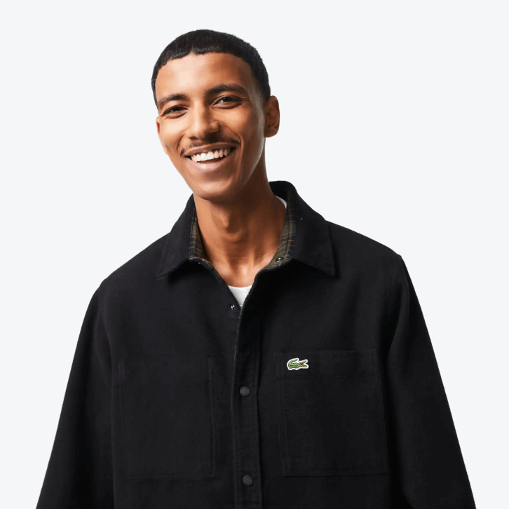 homens Lacoste cáqui verde branco gby overshirt de flanela de algodão reversível 08D01541