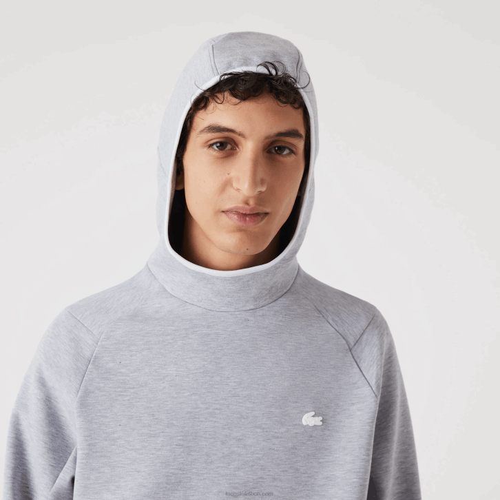 homens Lacoste chine cinza cca moletom com capuz de ajuste clássico 08D01224