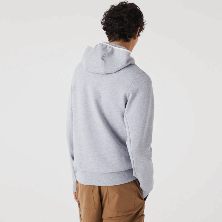 homens Lacoste chine cinza cca moletom com capuz de ajuste clássico 08D01224