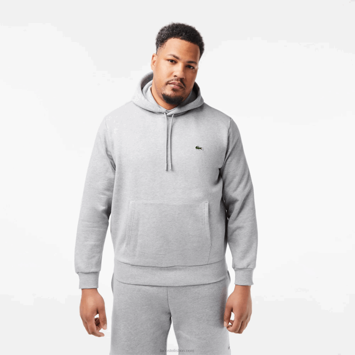 homens Lacoste chine cinza cca moletom com capuz de algodão orgânico 08D0288