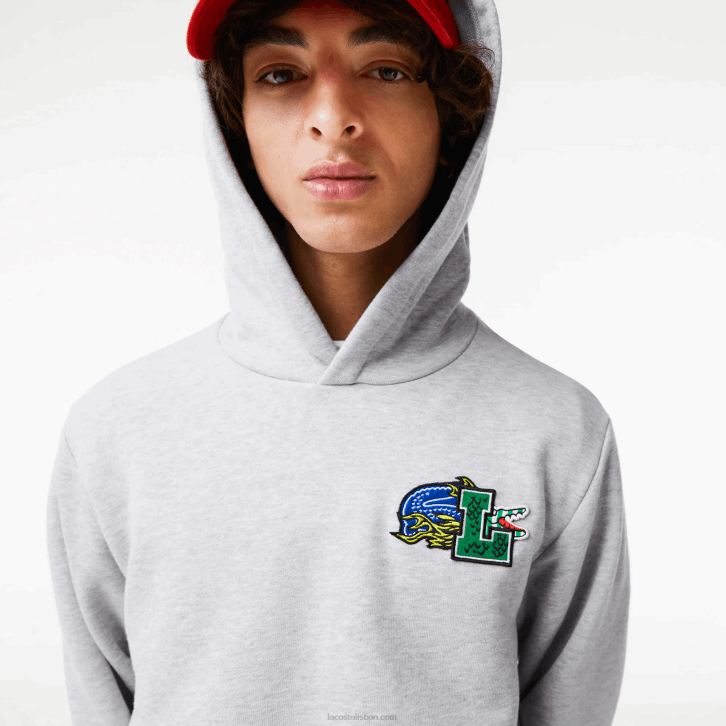 homens Lacoste chine cinza cca moletom com capuz estampado com efeito cômico 08D01133