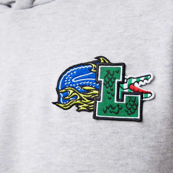 homens Lacoste chine cinza cca moletom com capuz estampado com efeito cômico 08D01133