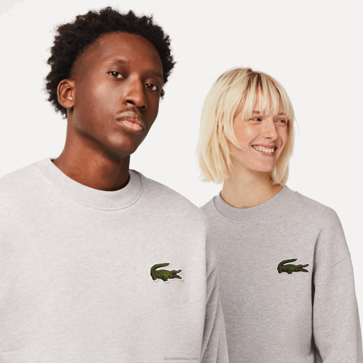 homens Lacoste chine cinza cca moletom com distintivo de crocodilo de ajuste solto 08D0323