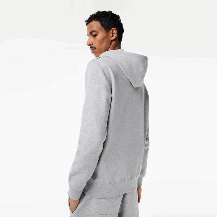 homens Lacoste chine cinza cca moletom com zíper de lã não escovada 08D0322