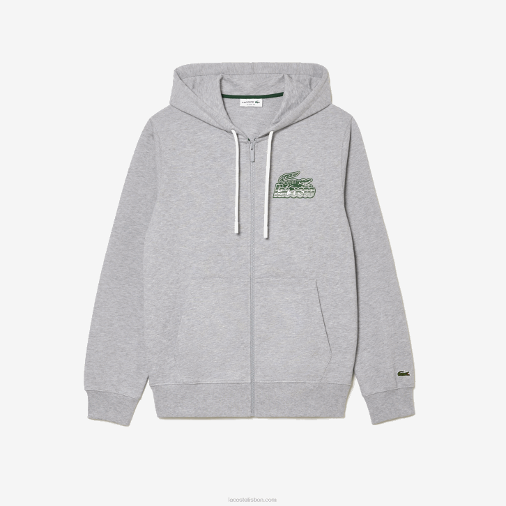 homens Lacoste chine cinza cca moletom com zíper de lã não escovada 08D0322