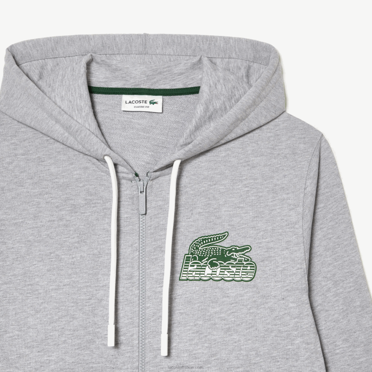 homens Lacoste chine cinza cca moletom com zíper de lã não escovada 08D0322