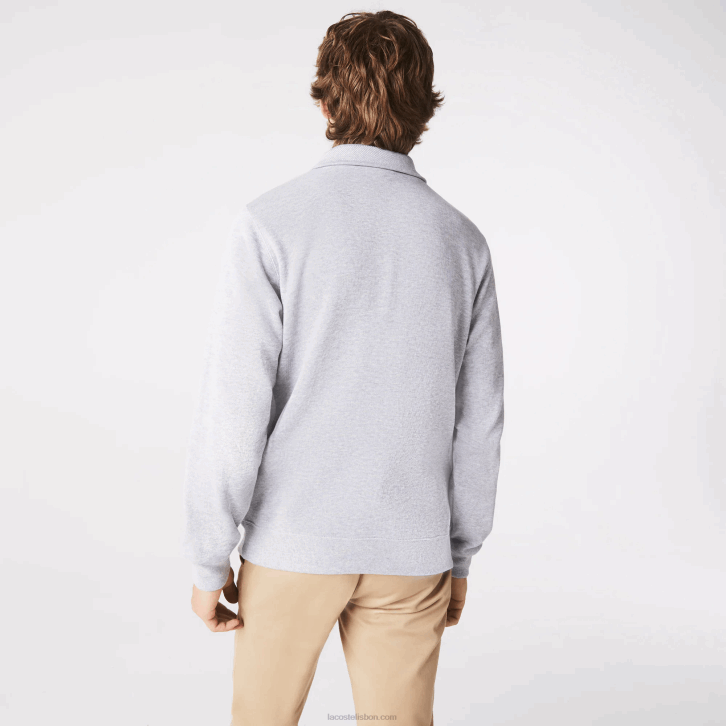 homens Lacoste chine cinza cca moletom de algodão com gola alta com zíper 08D0954