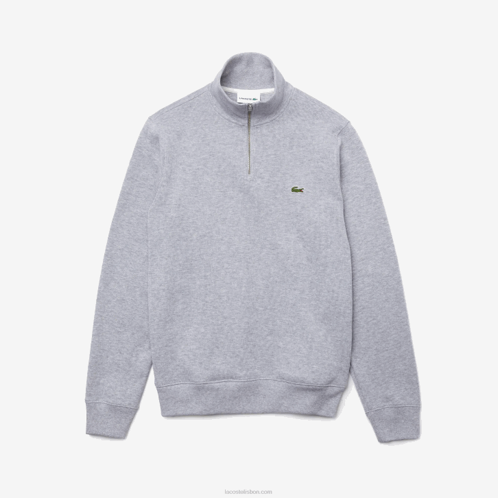 homens Lacoste chine cinza cca moletom de algodão com gola alta com zíper 08D0954