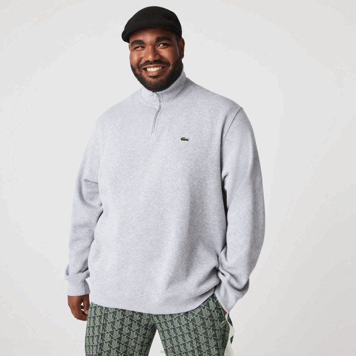 homens Lacoste chine cinza cca moletom de algodão com gola alta com zíper 08D0954