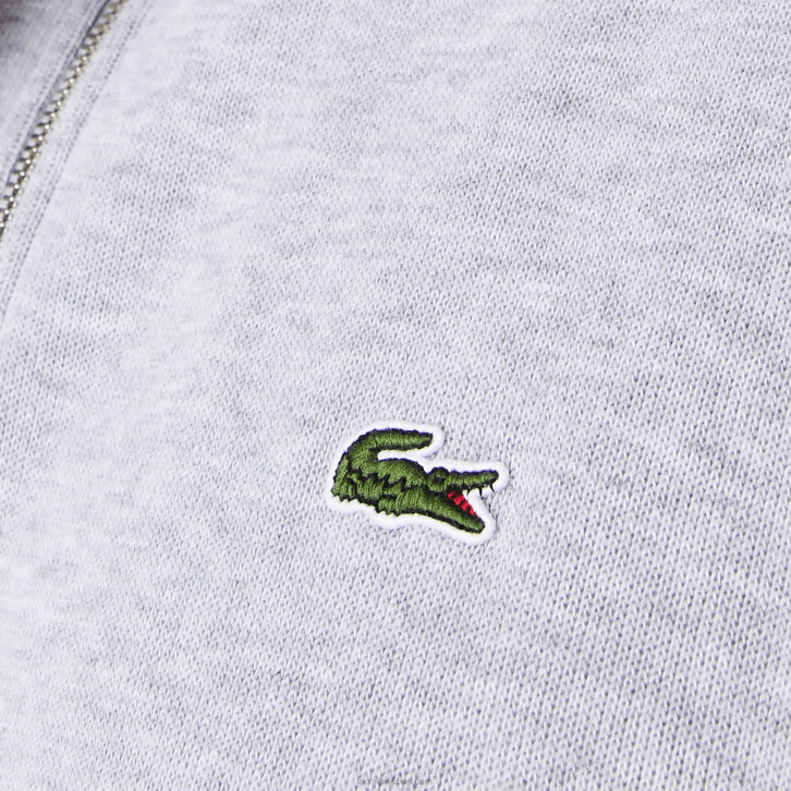 homens Lacoste chine cinza cca moletom de algodão com gola alta com zíper 08D0954