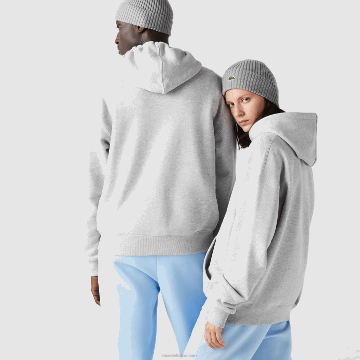 homens Lacoste chine cinza cca moletom de algodão orgânico com capuz de ajuste solto 08D0368