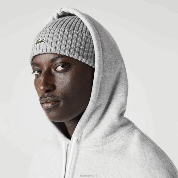 homens Lacoste chine cinza cca moletom de algodão orgânico com capuz de ajuste solto 08D0368