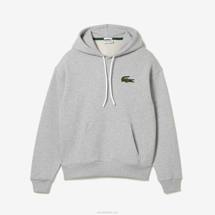 homens Lacoste chine cinza cca moletom de algodão orgânico com capuz de ajuste solto 08D0368