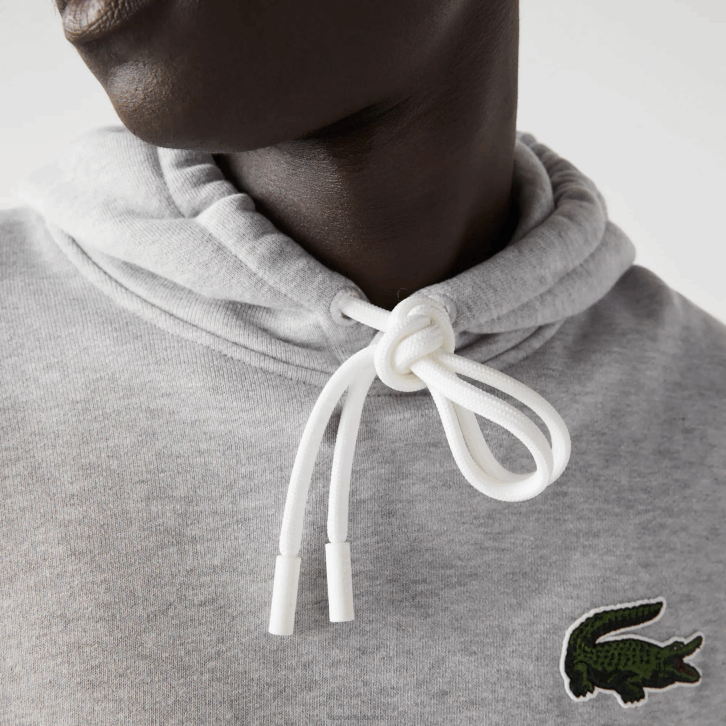 homens Lacoste chine cinza cca moletom de algodão orgânico com capuz de ajuste solto 08D0368