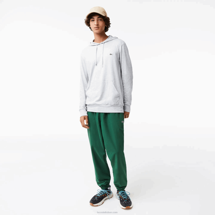 homens Lacoste chine cinza cca moletom de jérsei de algodão com capuz 08D0713