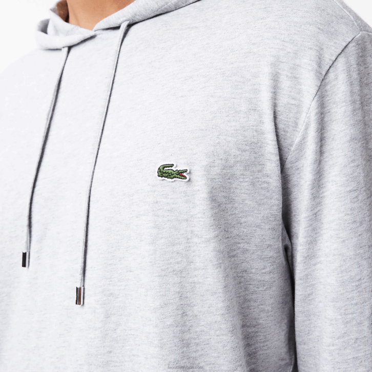 homens Lacoste chine cinza cca moletom de jérsei de algodão com capuz 08D0713