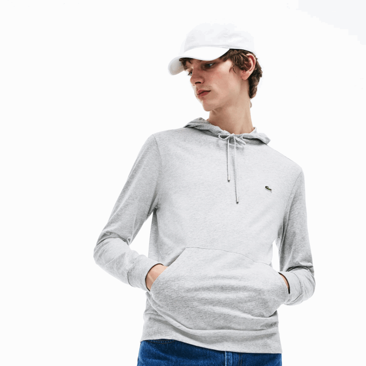 homens Lacoste chine cinza cca moletom de jérsei de algodão com capuz 08D0713