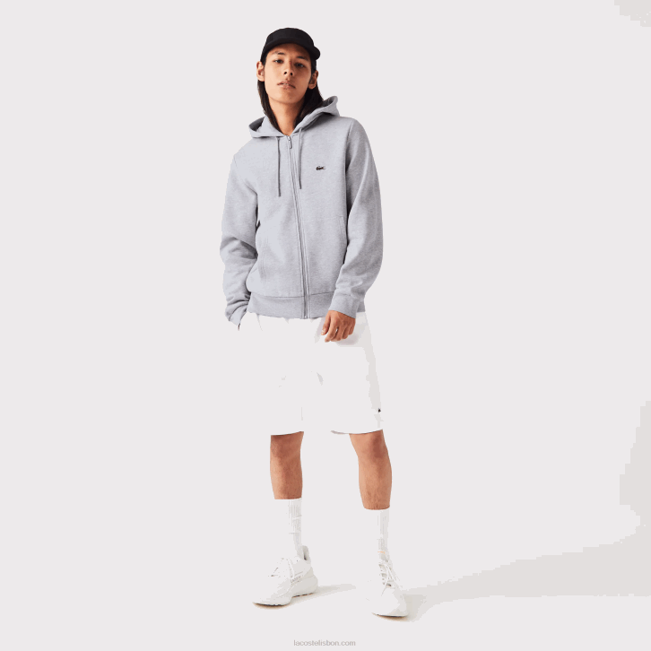 homens Lacoste chine cinza cca moletom de lã bolso canguru com zíper 08D01039