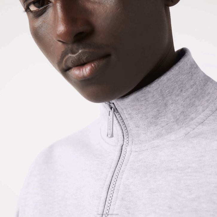 homens Lacoste chine cinza cca moletom de lã escovado com zíper de ajuste regular 08D01272