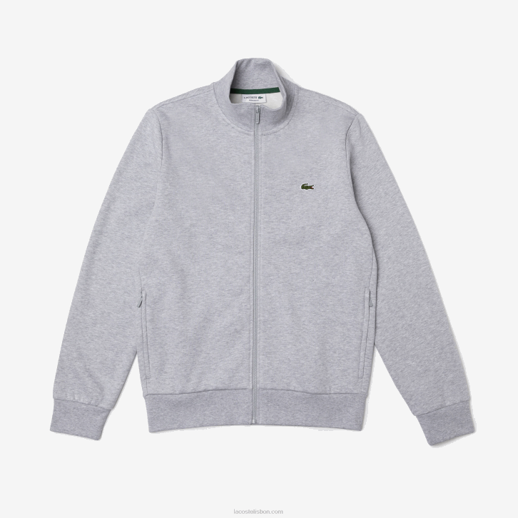 homens Lacoste chine cinza cca moletom de lã escovado com zíper de ajuste regular 08D01272