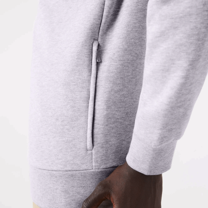 homens Lacoste chine cinza cca moletom de lã escovado com zíper de ajuste regular 08D01272