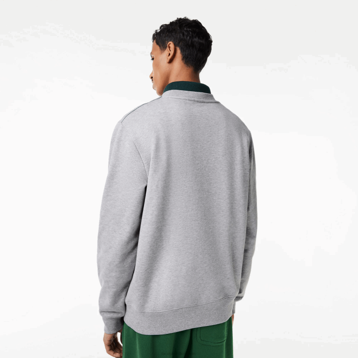 homens Lacoste chine cinza cca moletom de lã não escovado de gola redonda 08D0301