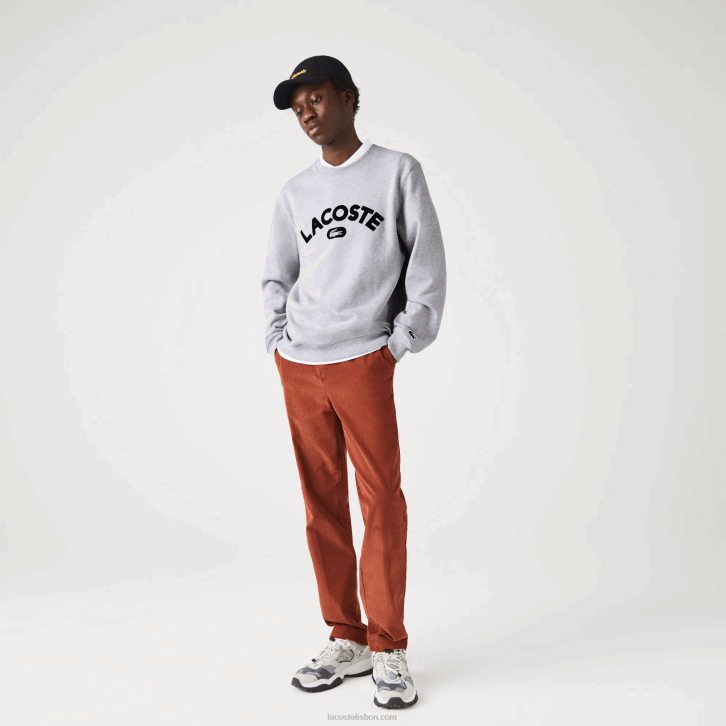 homens Lacoste chine cinza cca moletom felpudo com gola redonda 08D01161